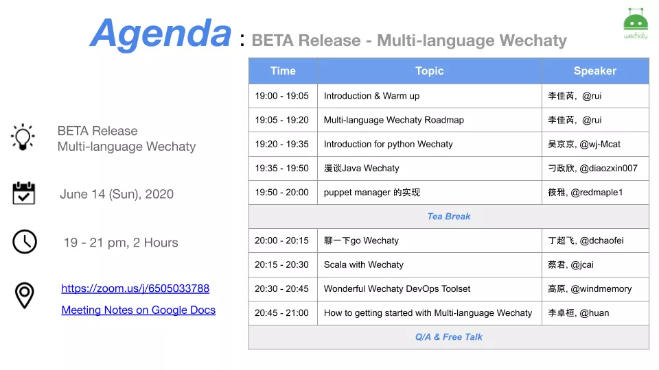 Multi-language Wechaty Beta Released Agenda
